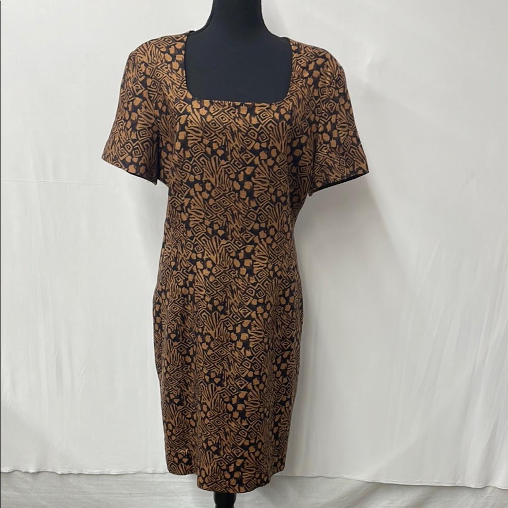 Gigi by Gillian Sheath Dress with Square Neck, brown and black, size  Large